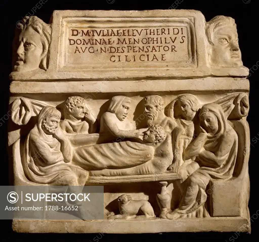 Cinerary urn with relief depicting funerary lamentation