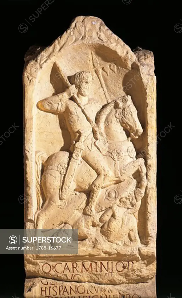 Stele of Quinto Carminio Ingenuo, depicting man on horseback