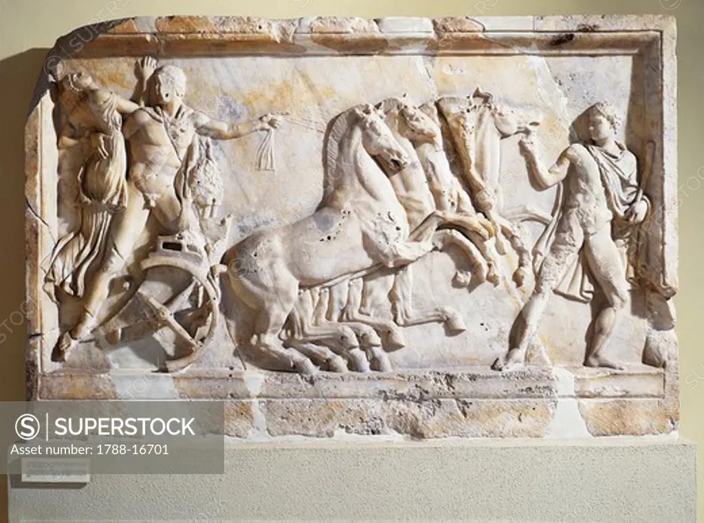 Marble slab depicting Hercules and Aeolus with quadriga
