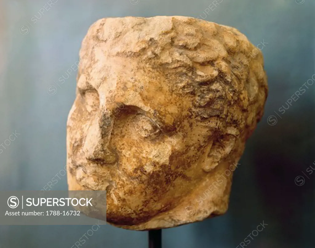 Marble male head attributed to Skopas of Paros