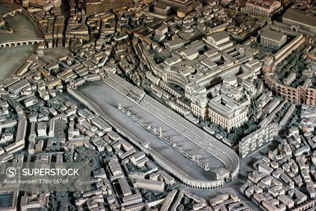 Plastic model of Imperial Rome during Age of Constantine, detail representing Circus Maximus