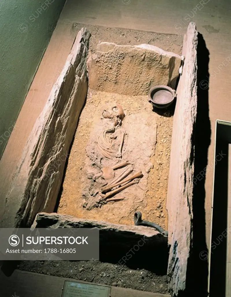 Bones in ancient tomb
