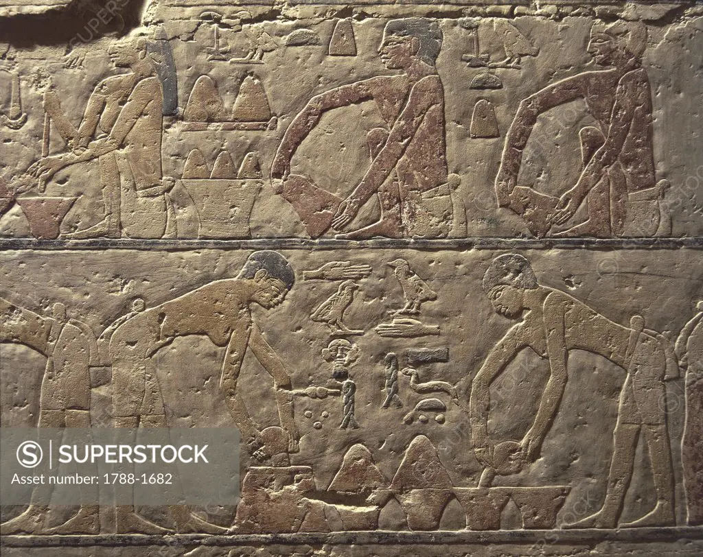 Egypt - Cairo - Ancient Memphis. (UNESCO World Heritage List, 1979). Saqqara. Necropolis, 5th Dynasty. Funerary mastaba of Ti. Painted relief