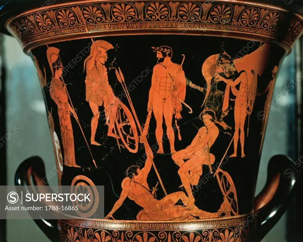Red-figure pottery. Attic krater depicting Heracles and Argonauts from Orvieto, Umbria region, Italy, 475-450 B.C., Greek civilization
