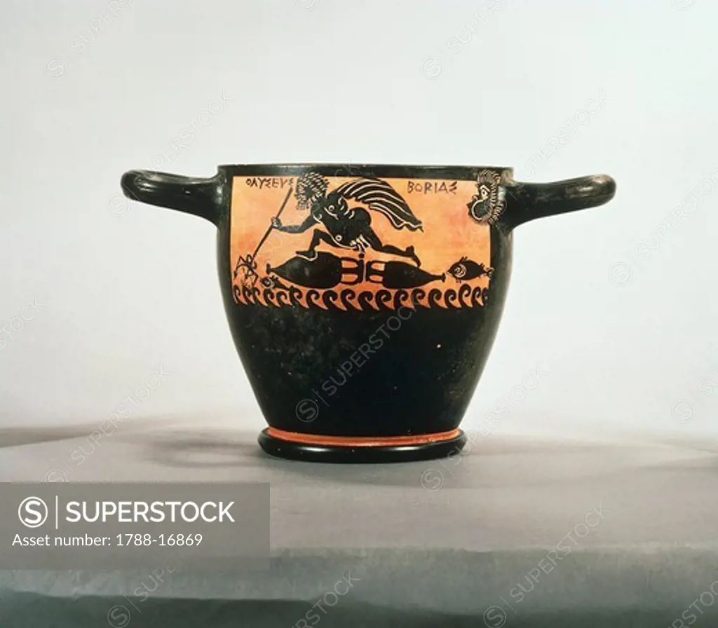 Black-figure pottery, cabiri vase depicting scenes from the Odyssey