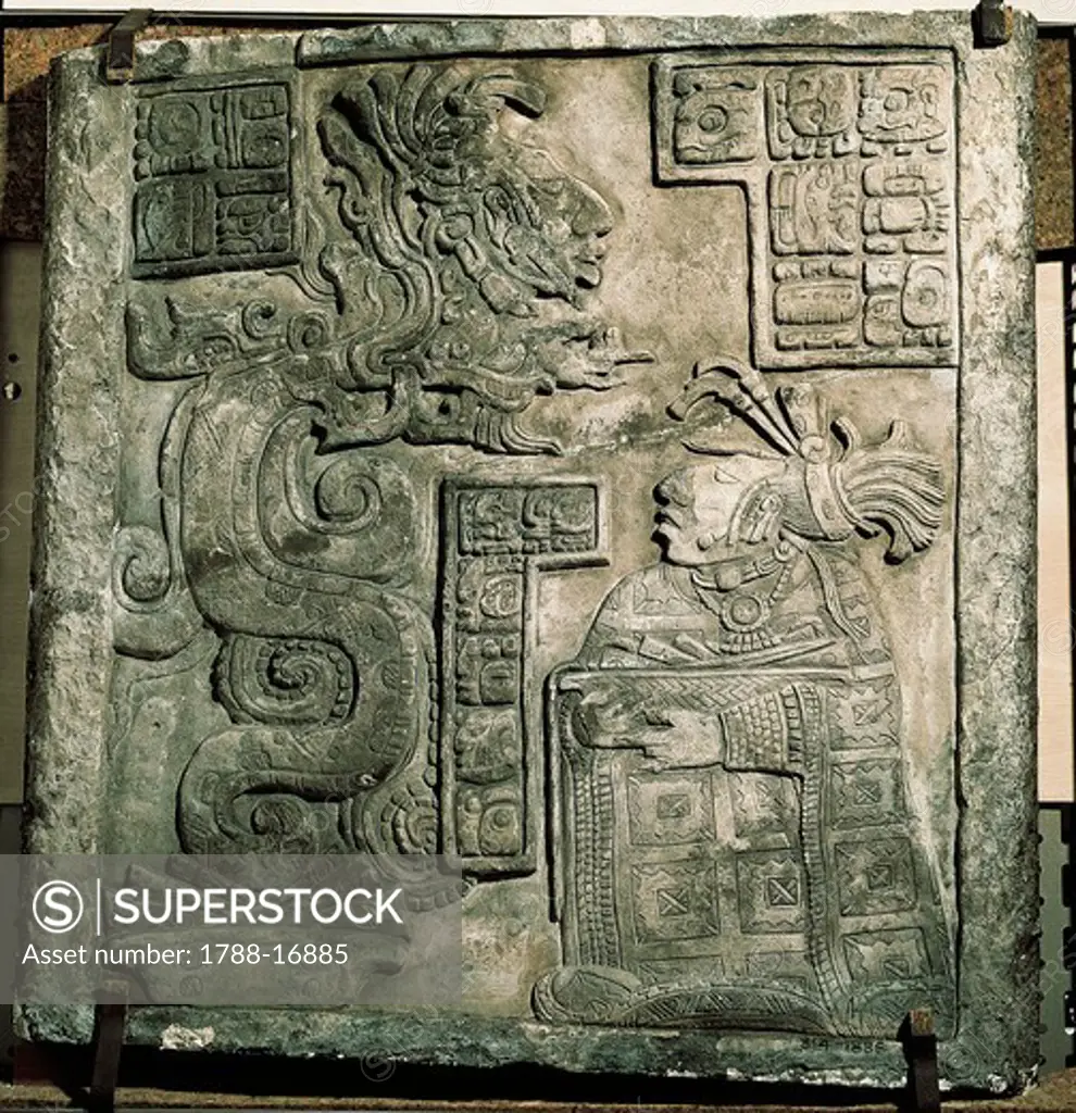 Maya civilization, Mexico. Architrave 15 with relief depicting religious subject from Yaxchilan (Chiapas), 692-726 A.D.