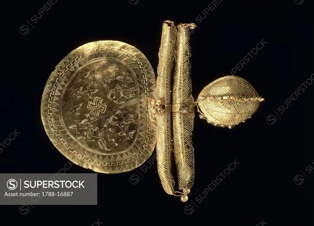 Gold disk fibula from Vulci, Latium region, Italy, circa 650 B.C.