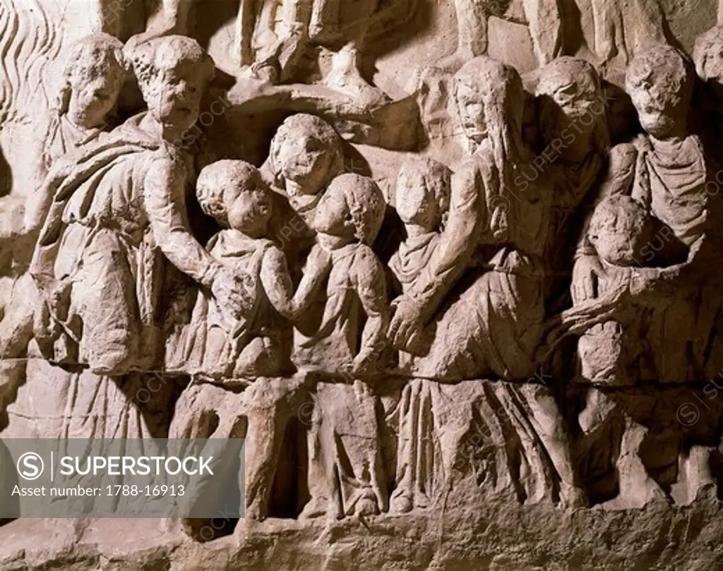 Relief from the Antonine Column depicting Barbarian family, detail