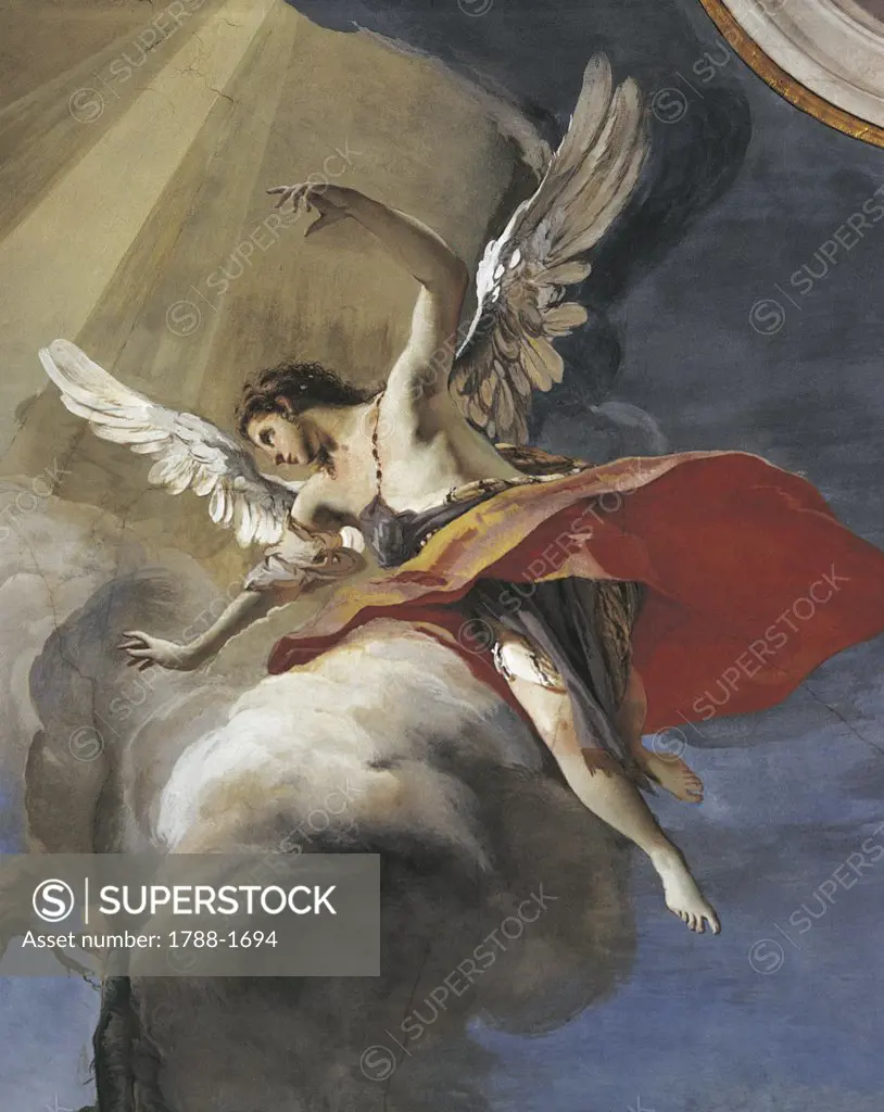 Italy - Friuli-Venezia Giulia Region - Udine. Archiepiscopal Palace. Vault. Giambattista Tiepolo, 1696-1770. Abraham's Sacrifice of Isaac. Detail of fresco (1727-29), an angel