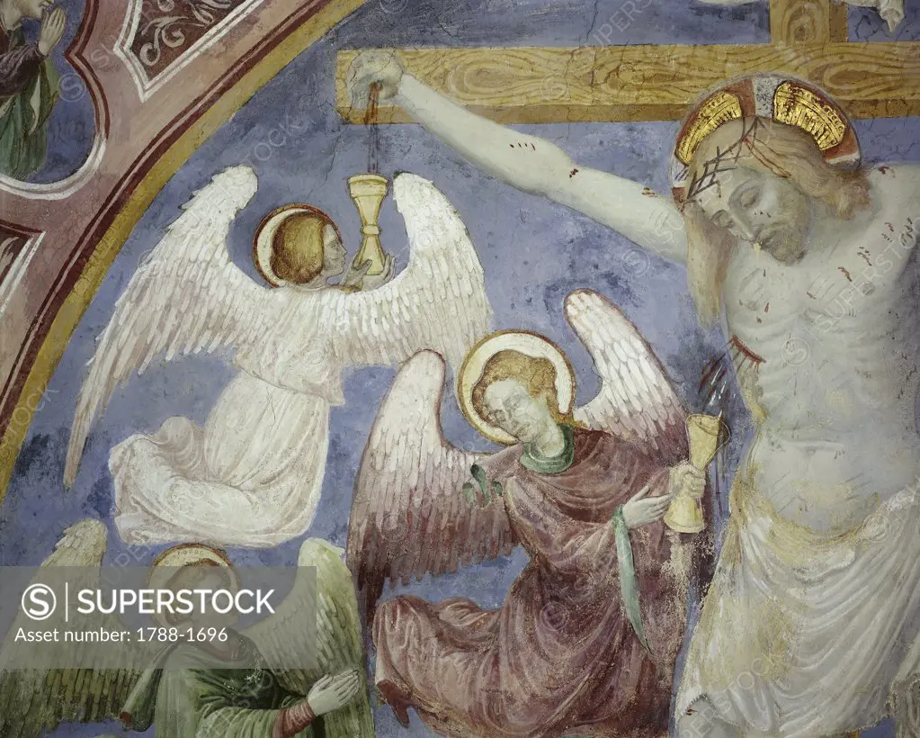 Italy - Latium Region - Rome Province - Subiaco.  Santa Scolastica Monastery. Chapel of the Angels. Crucifixion, 1426. Fresco. Detail