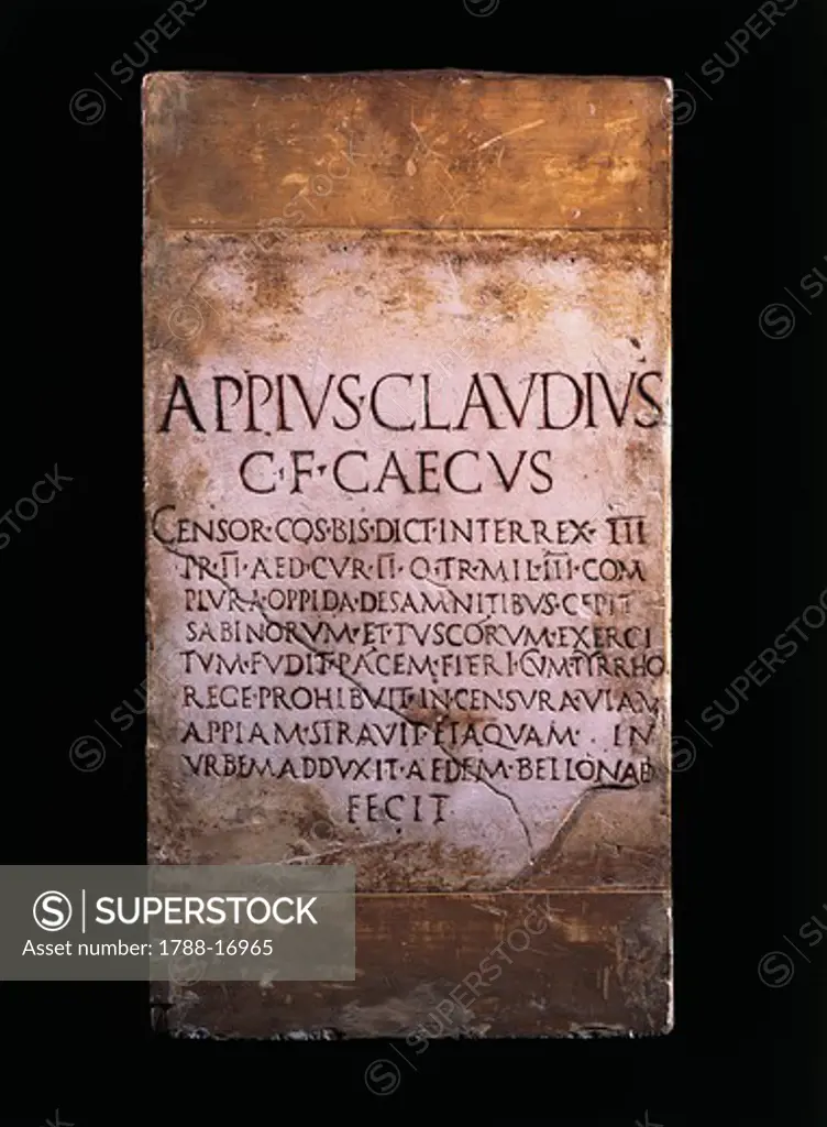 Roman inscription of Appius Claudius Caecus (censor in 312 B.C.), 4th Century B.C.