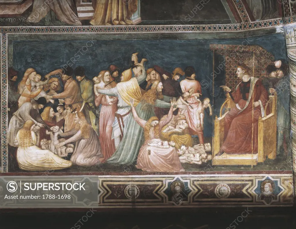 Italy - Marches Region - Tolentino (Macerata province) - Basilica of Saint Nicholas. Cappellone by Master of Tolentino (anonymous painter, 14th century). Life of St. Nicholas: the slaughter of the innocents, fresco
