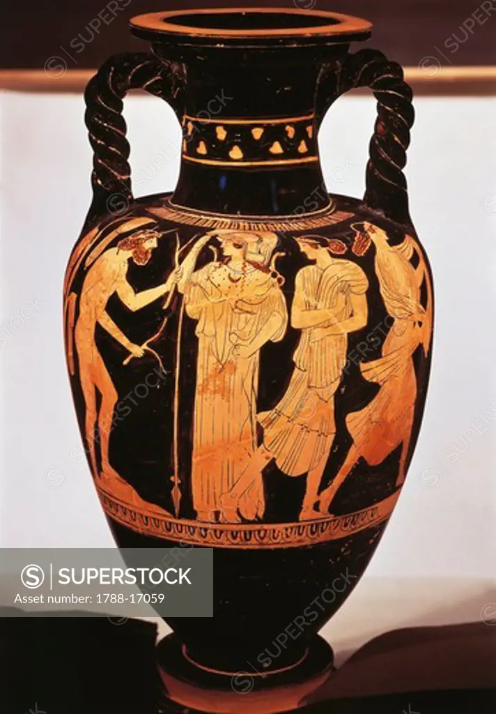 Red-figure pottery. Vase depicting Ulysses, Athena and Nausicaa, Greek civilization