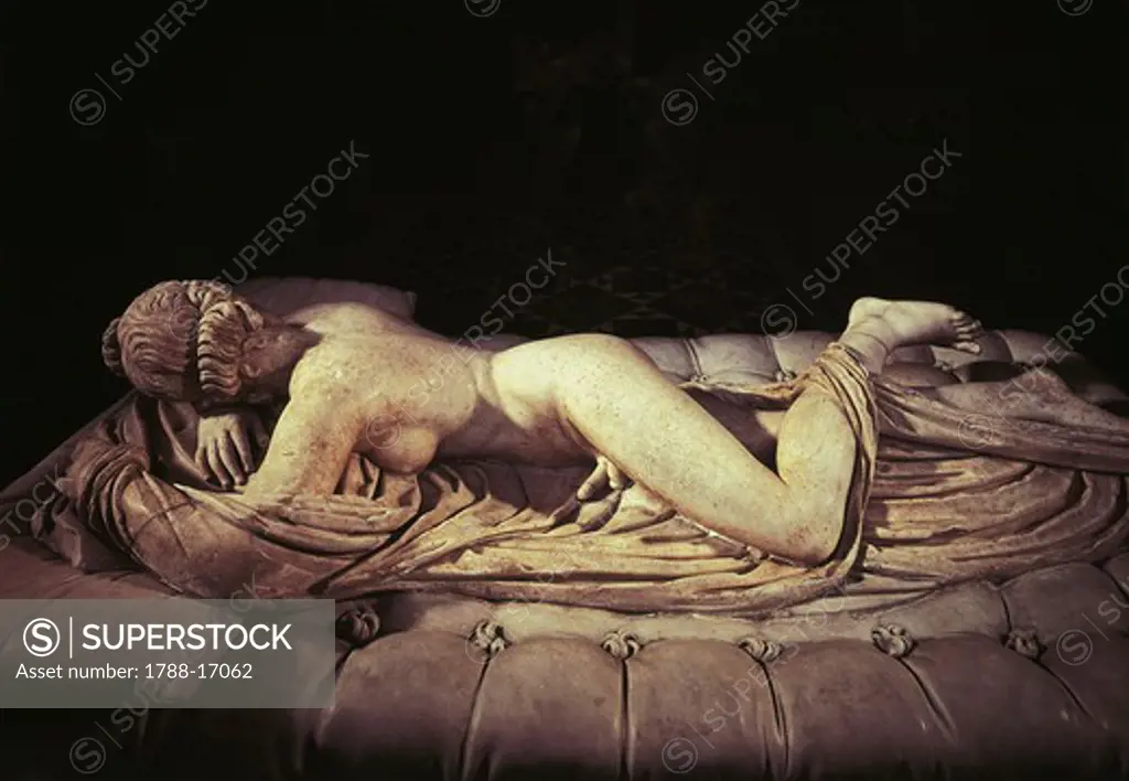 Marble statue depicting a sleeping Hermaphroditus, Roman civilization