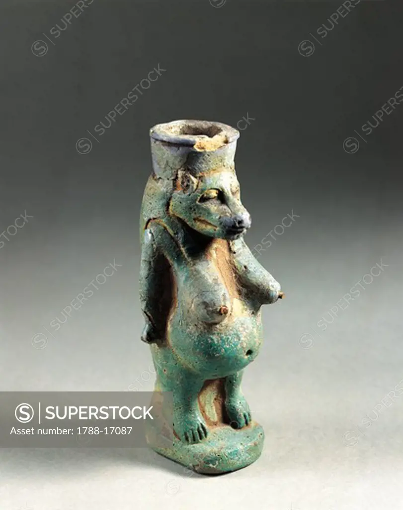 Bottle for mother's milk shaped with appearance of Taweret (hippopotamus goddess), Egyptian civilization