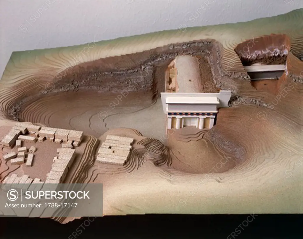 Plastic model of the Royal Tombs of Vergina, ancient Aigai, Greece