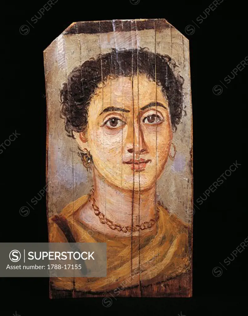 Portrait of a woman, Tempera painting on wood, from El Faiyum, Egypt