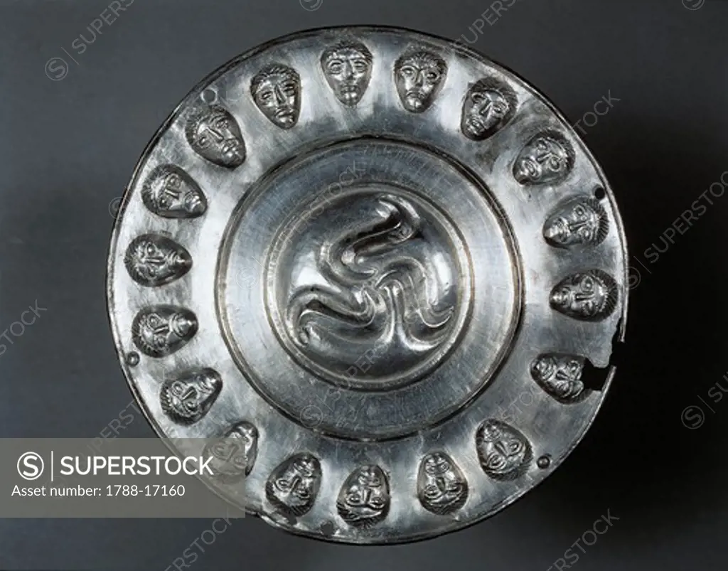 Embossed silver phalera, part of equestrian gear from Manerbio, Lombardy region, Italy, Celts, Italic civilization