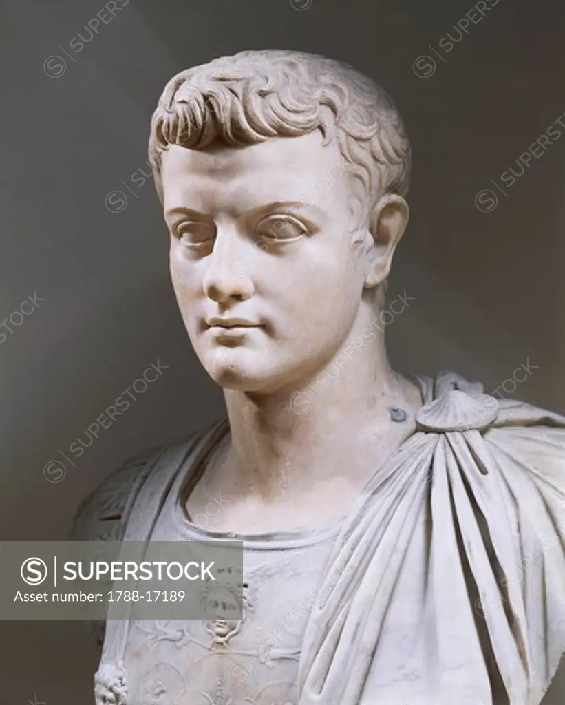 Marble bust of Emperor Caligula, Roman civilization