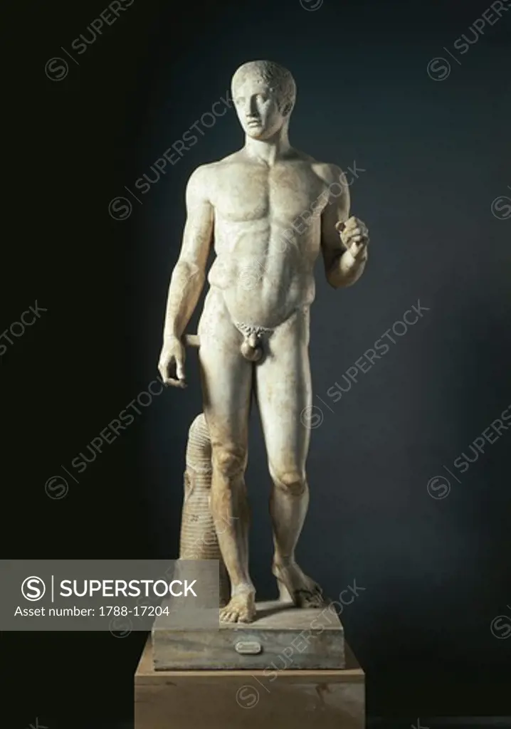 Marble statue called Doryphoros (spear-bearer) of Pompeii, Roman copy of a Greek original by Polykleitos, Roman civilization