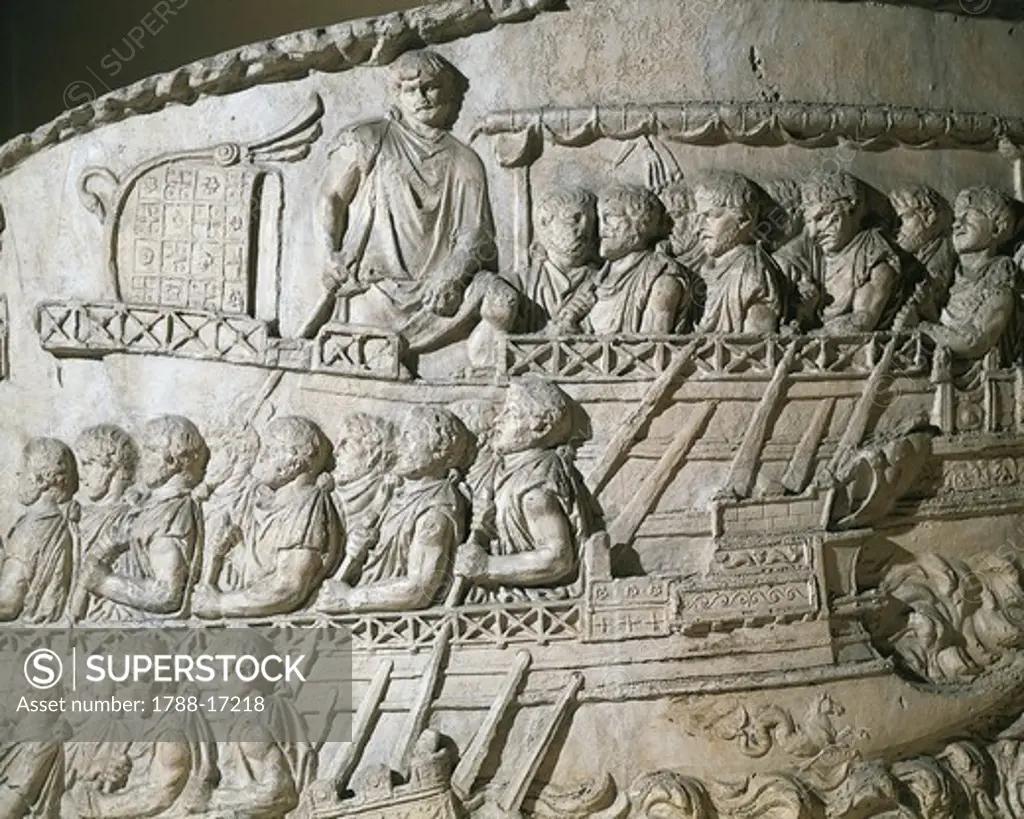 Cast of the Trajan's Column, detail: relief of Roman fleet across the Adriatic sea, Roman civilization