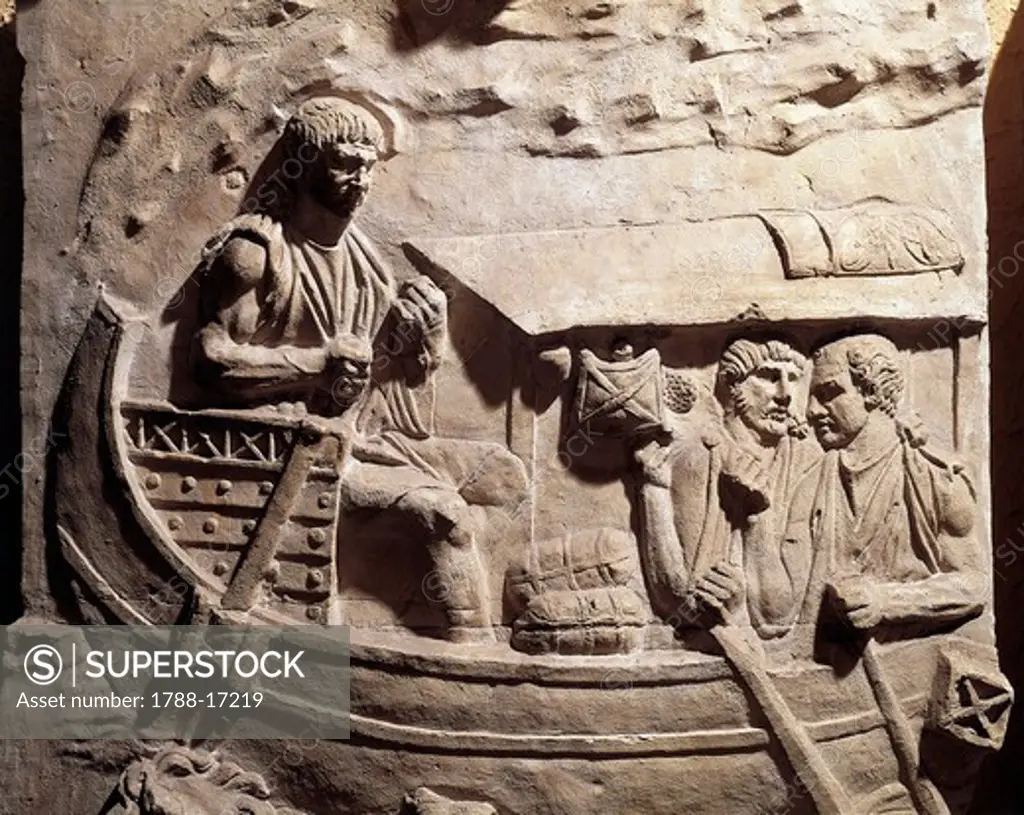 Cast of the Trajan's Column, detail: Roman merchant ship, Roman civilization
