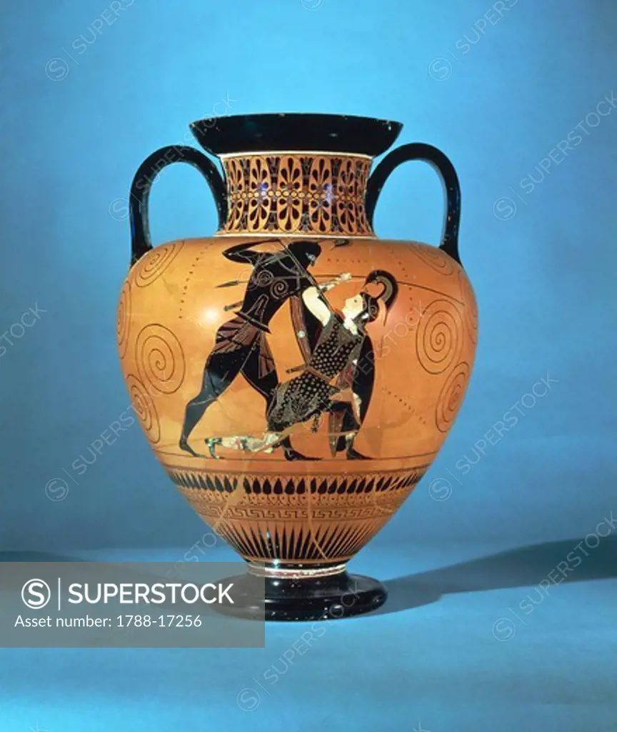 Black-figure pottery, amphora by Exekias depicting Achilles and Penthesilea, Greek civilization