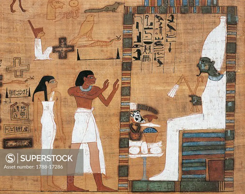 Papyrus depicting husband and wife before Osiris' Court