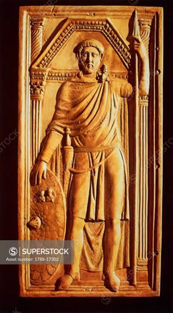 Ivory diptych of Flavius Stilicho, detail, plate depicting Stilicho, Roman civilization