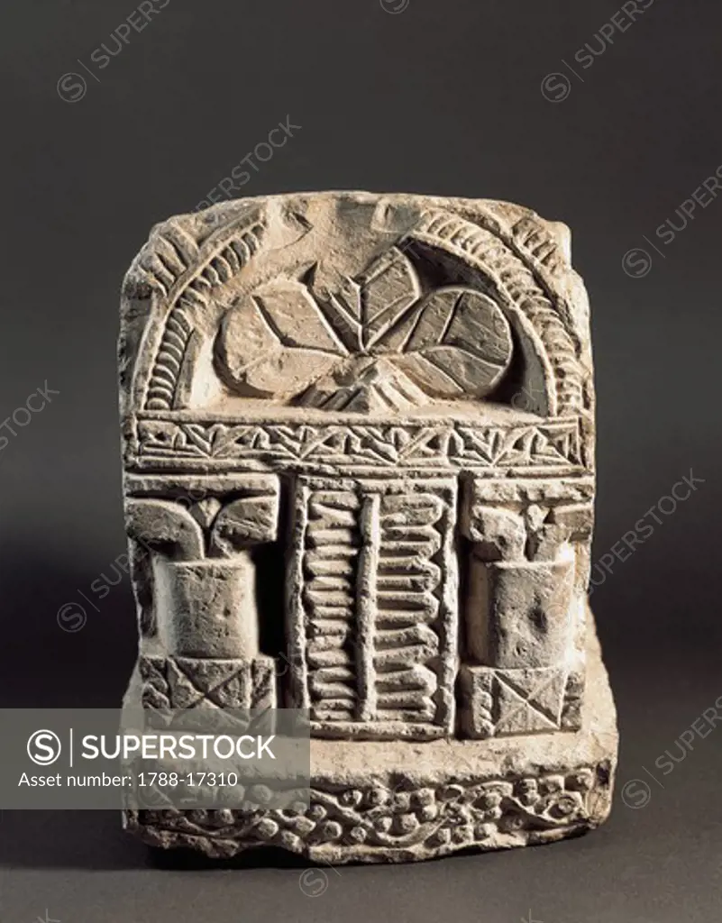 Limestone censer decorated in relief, Egyptian civilization, Coptic Period
