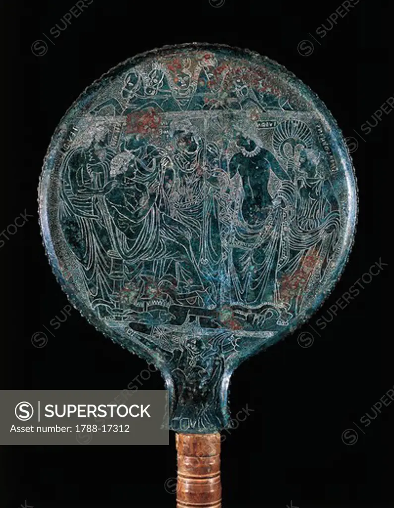 Engraved bronze mirror from Todi, Perugia province, Italy, Etruscan civilization