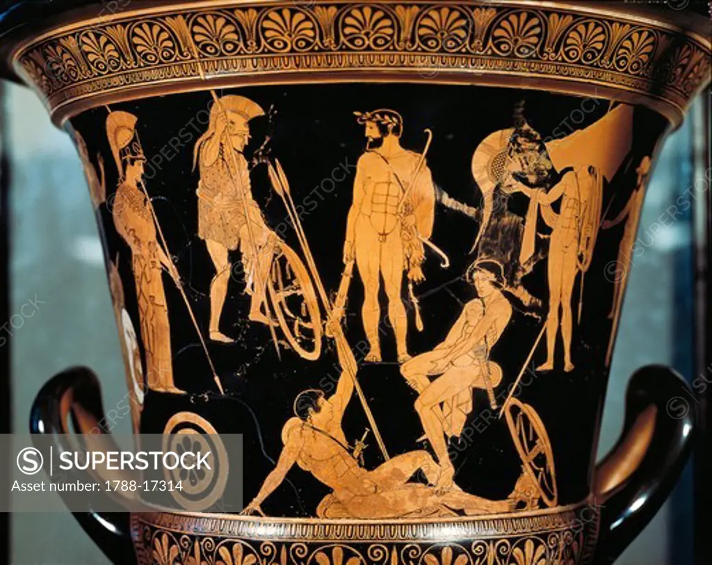 Red-figure pottery. Attic krater depicting Heracles and Argonauts from Orvieto, Umbria region, Italy, 475-450 B.C.