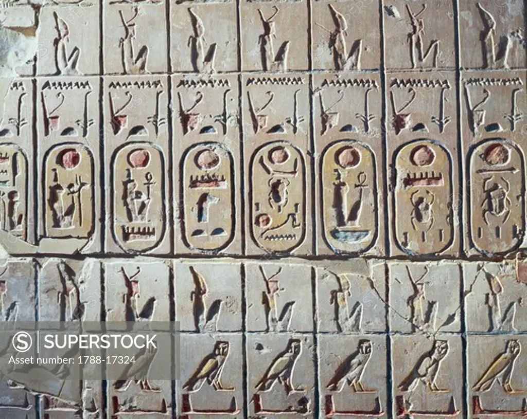 List of Kings. From the temple of Ramses II at Abydos, New Kingdom, Dynasty XIX, circa 1250 B.C.