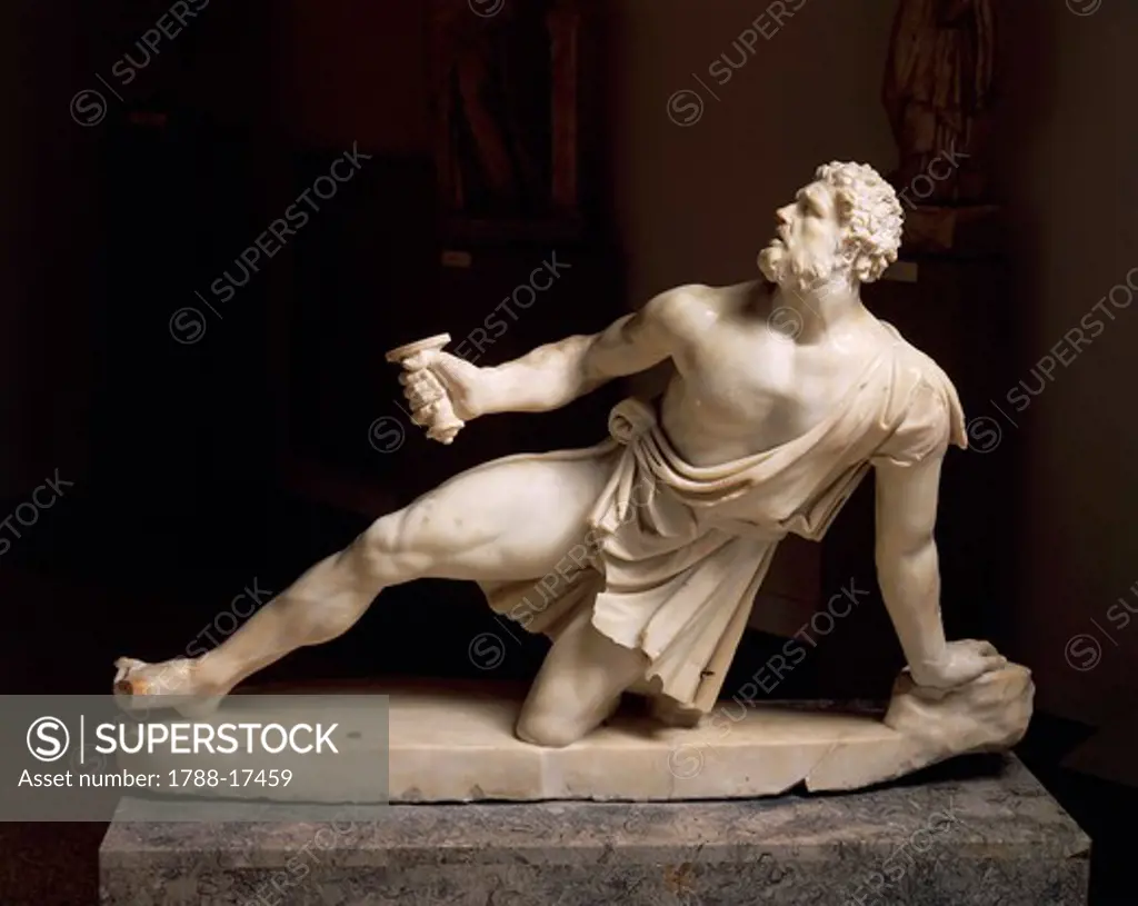 Marble statue of kneeling Gaul, Roman copy of Pergamon school original