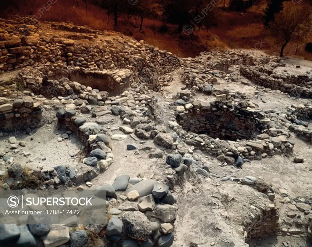 Cyprus, Larnaca District, circular stone dwellings, Khirokitia remains of Neolithic settlement