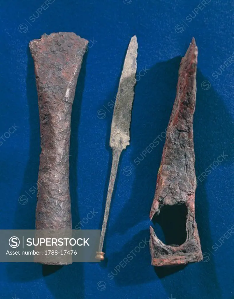 Celtic iron axes and spears, from excavations at Illerup, Denmark