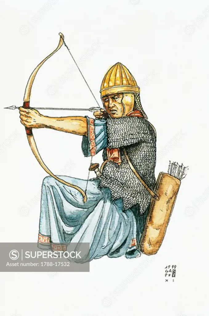 Roman auxiliary military, levantine archer, 2nd century, drawing