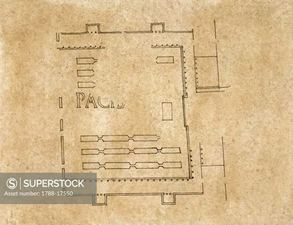 Plan of Vespasian's Temple of Pax 'Templum Pacis', 3rd century, drawing