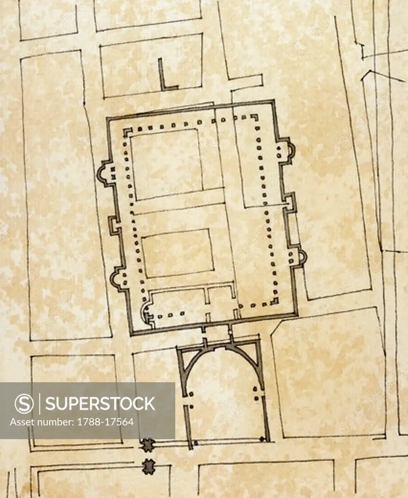 Plan of temple of sun god 'Sol Invictus',3rd century, drawing