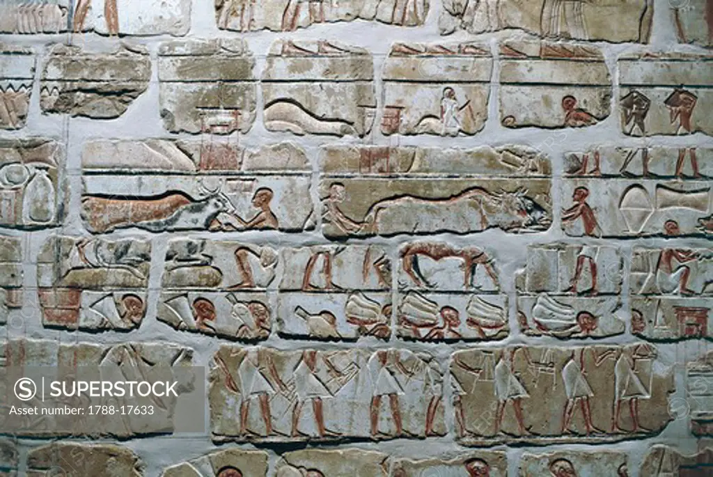 Egypt, Thebes, Luzor, Temples of Karnak, Talatat wall from the temple of Amenhotep IV