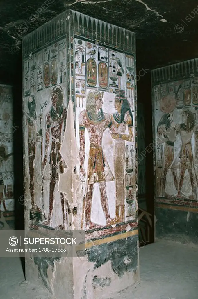 Egypt, Luxor, Valley of the Kings, Tomb of Seti I, entrance with frescoes