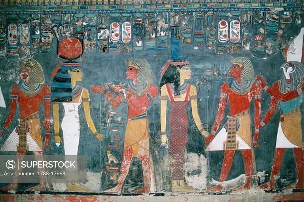 Egypt, Luxor, Valley of the Kings, Tomb of Horemheb, mural painting