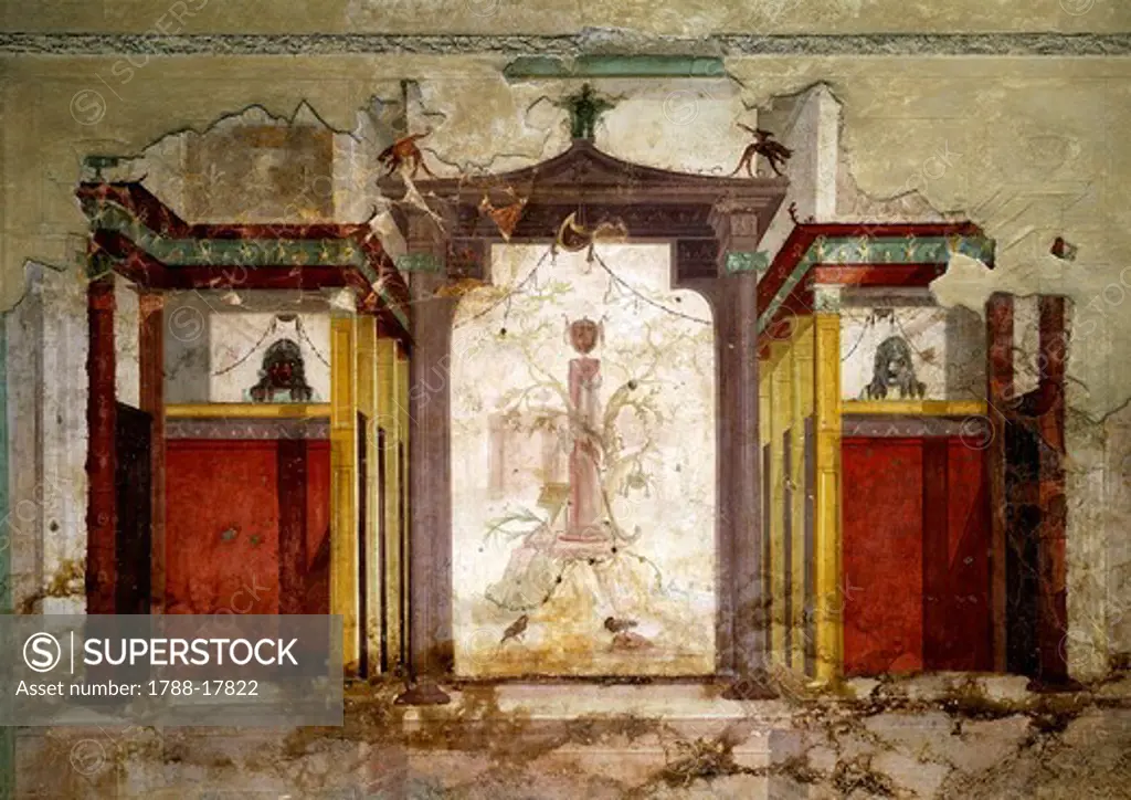 Italy, Latium Region, Rome, Forum, Palatine Hill, fresco in Room of the Masks at House of Augustus
