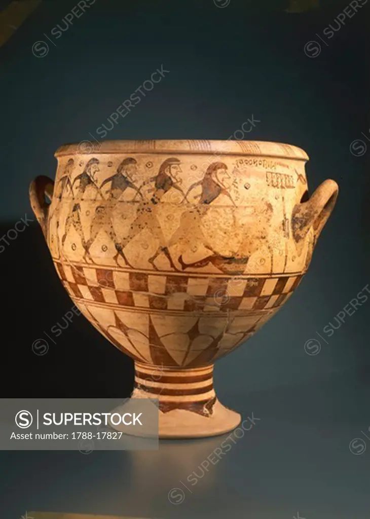 Orientalising pottery krater signed by Aristonothos, with side depicting blinding of giant Polyphemus, from Cerveteri