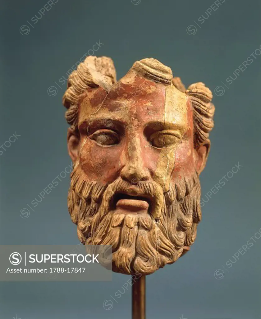 Polychrome terracotta head of Zeus