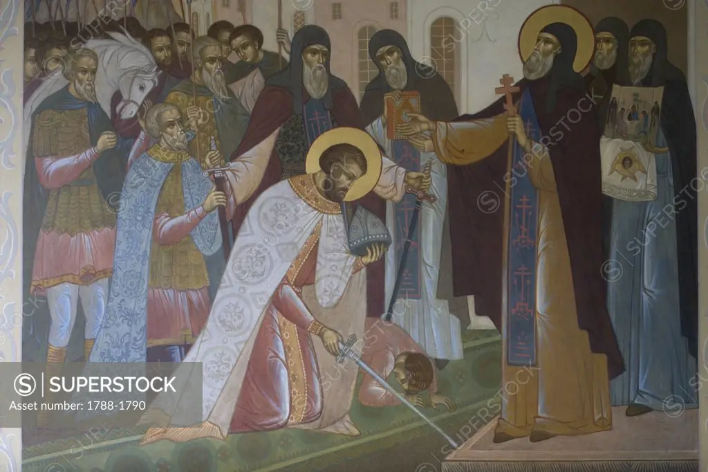 Russia - Sergiev Posad, Moscow area. Trinity St. Sergius Monastery, 14th-19th century (UNESCO World Heritage List, 1993). Fresco