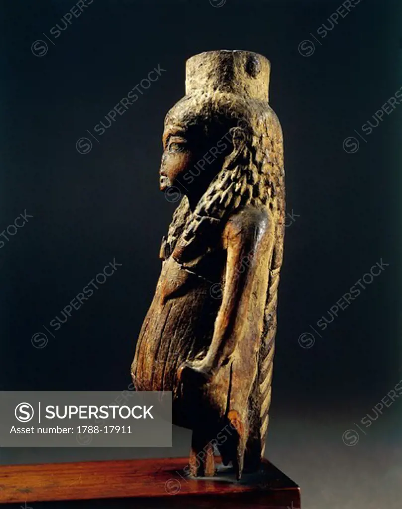 Wooden statuette depicting goddess Taweret with face of Queen Teie