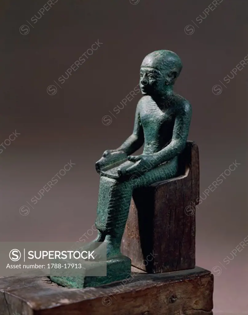 Bronze statuette depicting seated Imhotep, designer of Step Pyramid at Saqqara