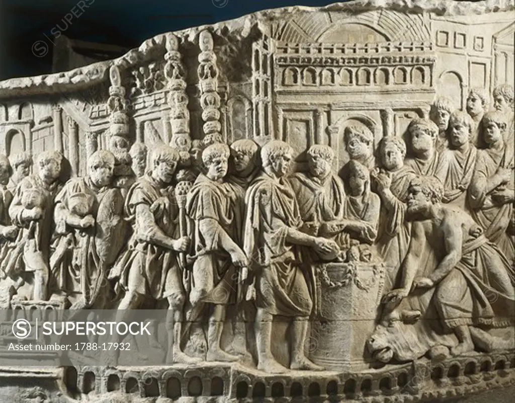 Cast from Trajan Column depicting Trajan sacrificing bull to god Neptune