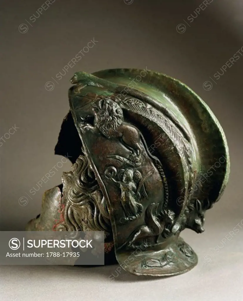 Bronze helmet from commander of Eleventh Claudian legion, at Durostorum, Romania